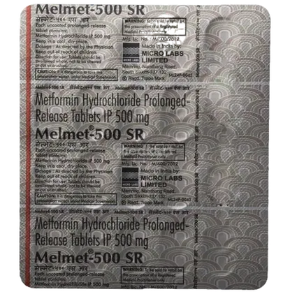 melmet sr 500mg tablet 20's